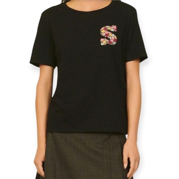 Sandro Henria Embroidered "S" Logo Tee Black T-Shirt Sandro 0 or XS - Picture 1 of 17